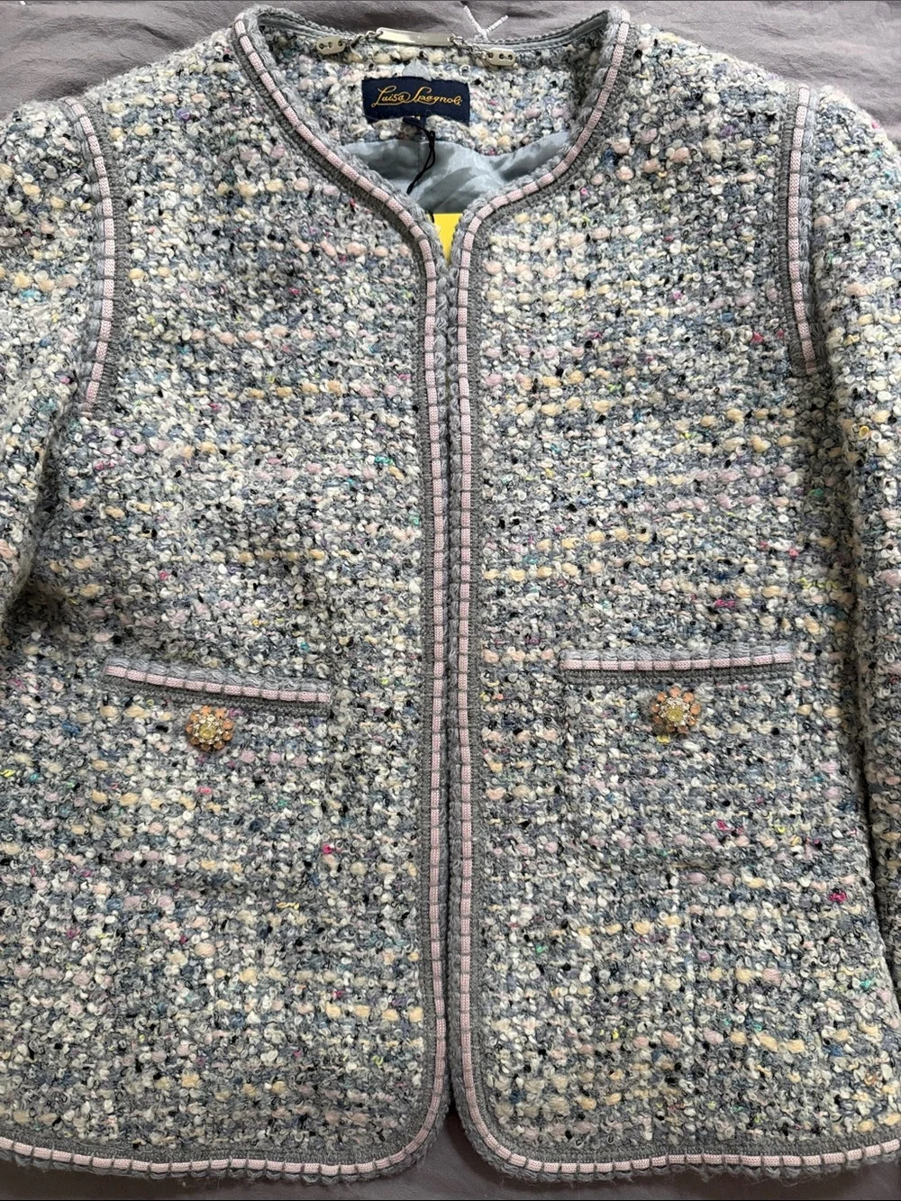 Luisa Spagnoli Bouclé Tweed Skirt Suit Wool Blend Embellished IT 44
